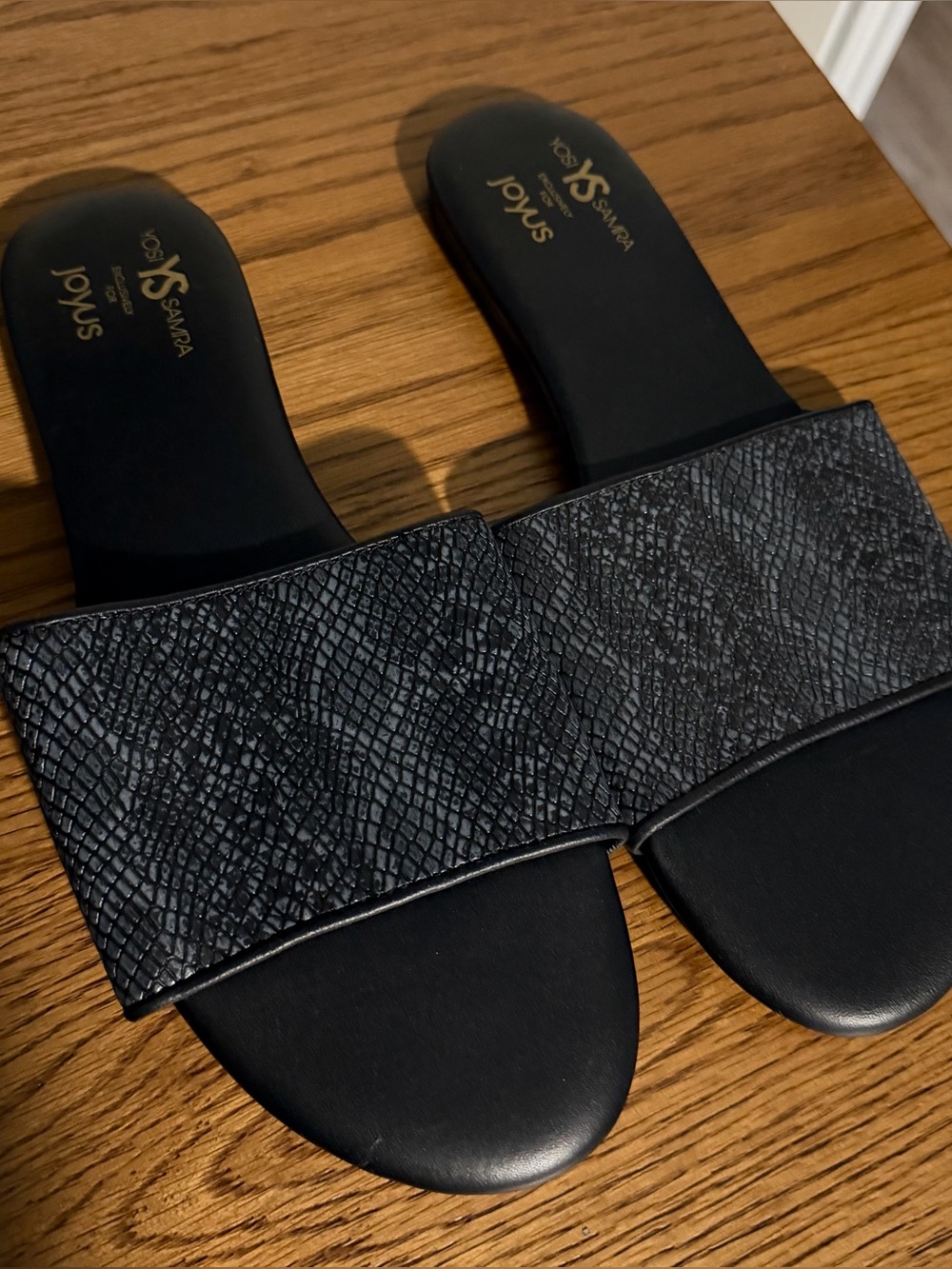 Yosi Samra Black snakeskin Wide-Strap Slide Sandals